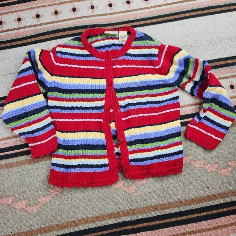 Vintage Colorful Button Up Cardigan Multicolor Sweater Stripe Girls Medi…